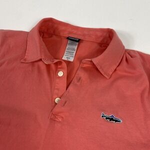 Patagonia Polo Shirt Mens Medium Coral Organic Cotton Trout Logo Short Sleeve